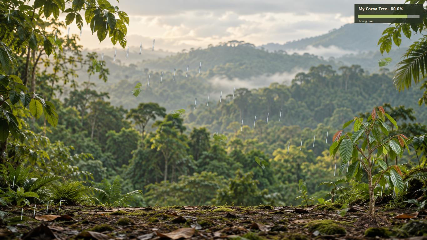 Photographic cacao tree growing at the edge of a rainforest desktop background