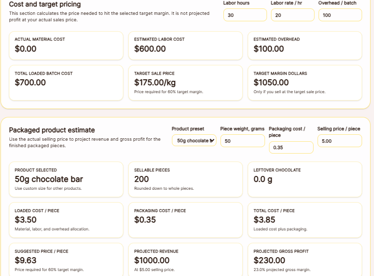 Batch Cost & Pricing Calculator screenshot